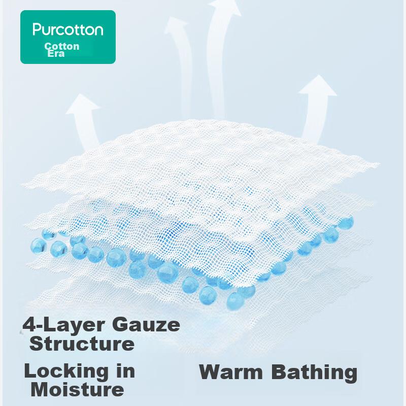 PurCotton Gauze Bath Towel, Household Absorbent Quick-Drying Shower Cloth, Skin-Friendly Soft Towel, 90*160cm [No Additives], Cotton Yellow