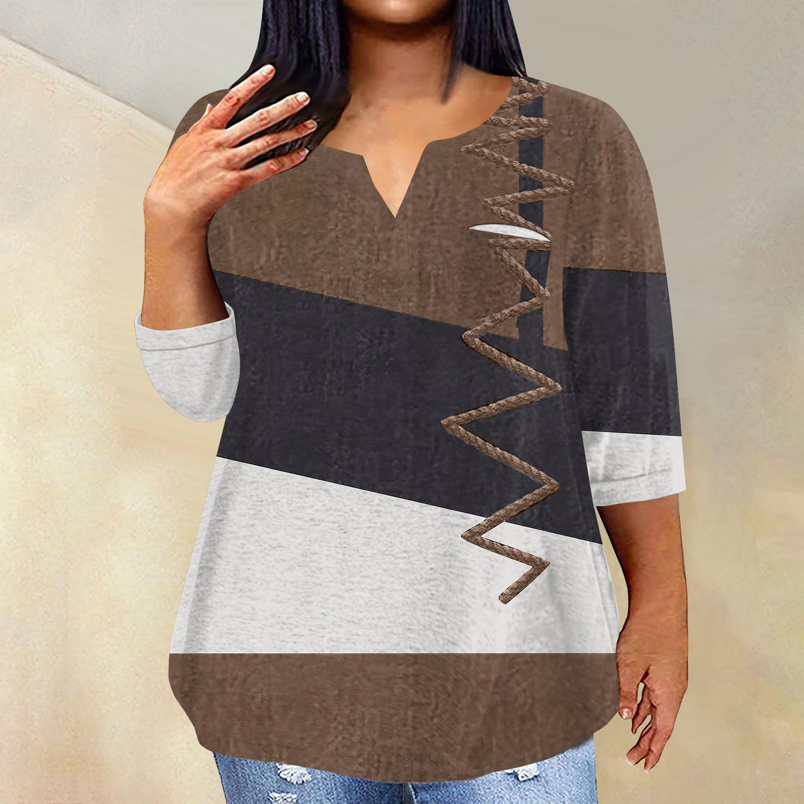 

Женский модный повседневный пуловер с рукавами три четверти и V-образным вырезом с принтом, топ с рукавами 4/3 XXXXXL кофейный