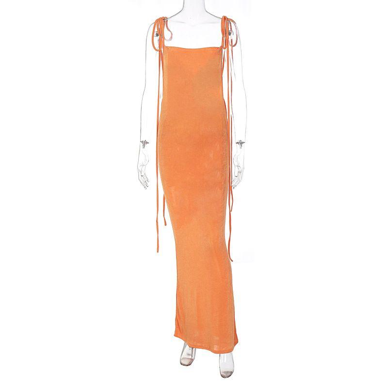 

Lace up Slim Fitting Temperament Dress Lace up Slim Fit Elegant Dress Orange L