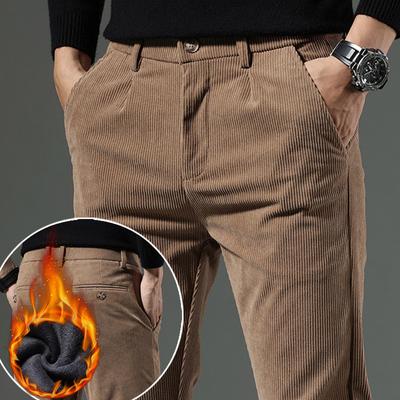 Men'S Slim Fit Corduroy Pants - Casual Business Style, Solid Color, Mid-Rise, No Belt, Zipper Closure, Woven Polyester, Comfortable Fit for Daily Wear