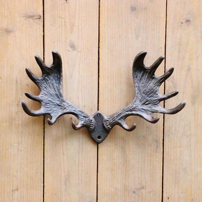 European & American Rustic Cast Iron Antler Wall Hook Decor for Home and Living Room