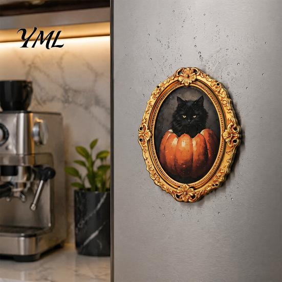 Refrigerator Magnet Set 1/6Pcs Halloween Retro Frame Magnet, Wooden Fridge Kitchen Appliance Accessories Decoration, Memo Note Holder for Holiday