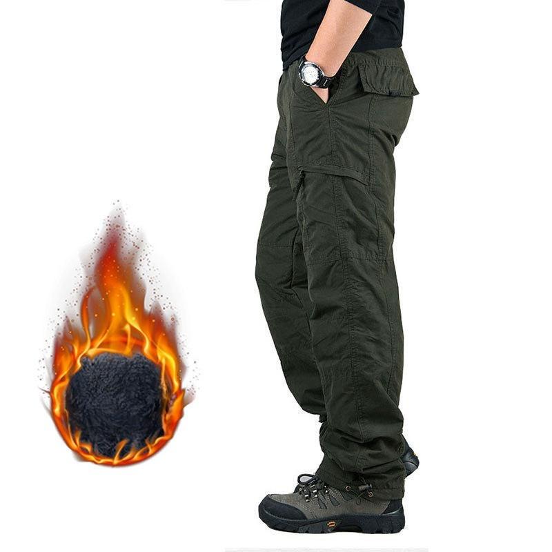 Men's Winter Cargo Pants With Fleece Lined Workout Joggers Stretch Sweatpants Hiking Tactical Pants with Multi Pockets Outdoor Warm Trousers for Men