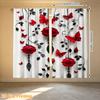 2pcs Rod Pocket Curtain with Red Roses Butterflies Black Vines Print, Stylish Window Drapes for Home Decor Living Room Bedroom