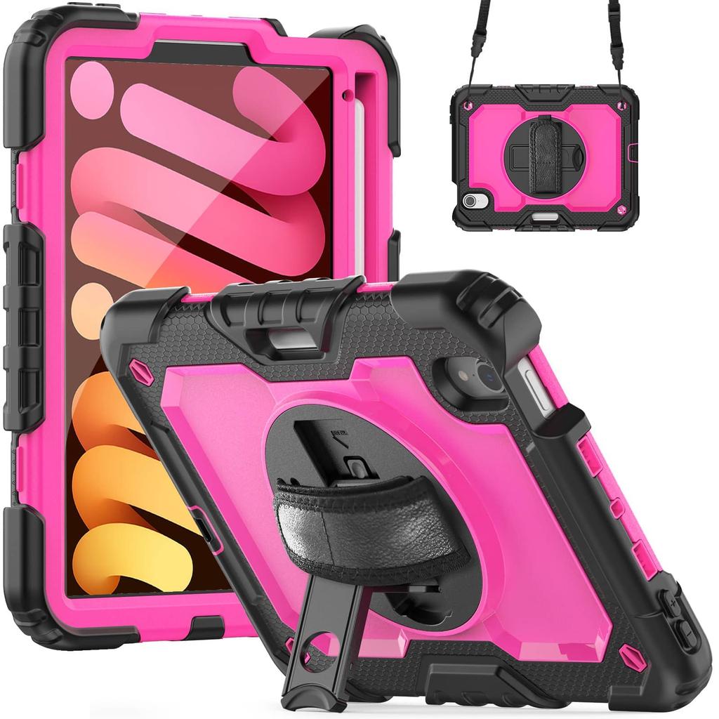 Case for IPad Mini 7 (A17 Pro)2024/ Mini 6 8.3'' with Screen Protector Pencil Holder [360 Rotating Hand Strap] &Stand Shockproof