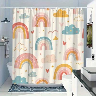 Cortina de Ducha Arcoíris y Corazones de Colores - Resistente al Agua, Fácil de Limpiar, Añade un Toque Brillante y Alegre a tu Baño