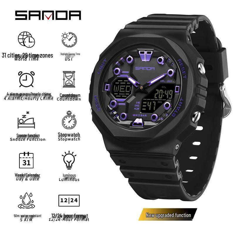 Sanda Trendy Luminous Waterproof Multifunctional Unisex Electronic Watch