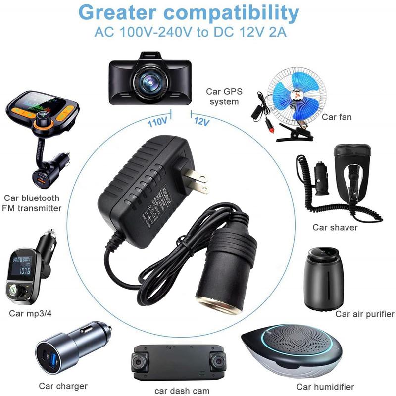 Adapter do gniazda zapalniczki samochodowej AC na DC Adapter samochodowy Stabilny konwerter 12V Bezpieczny wtyk Kabel do rejestratora odkurzacza