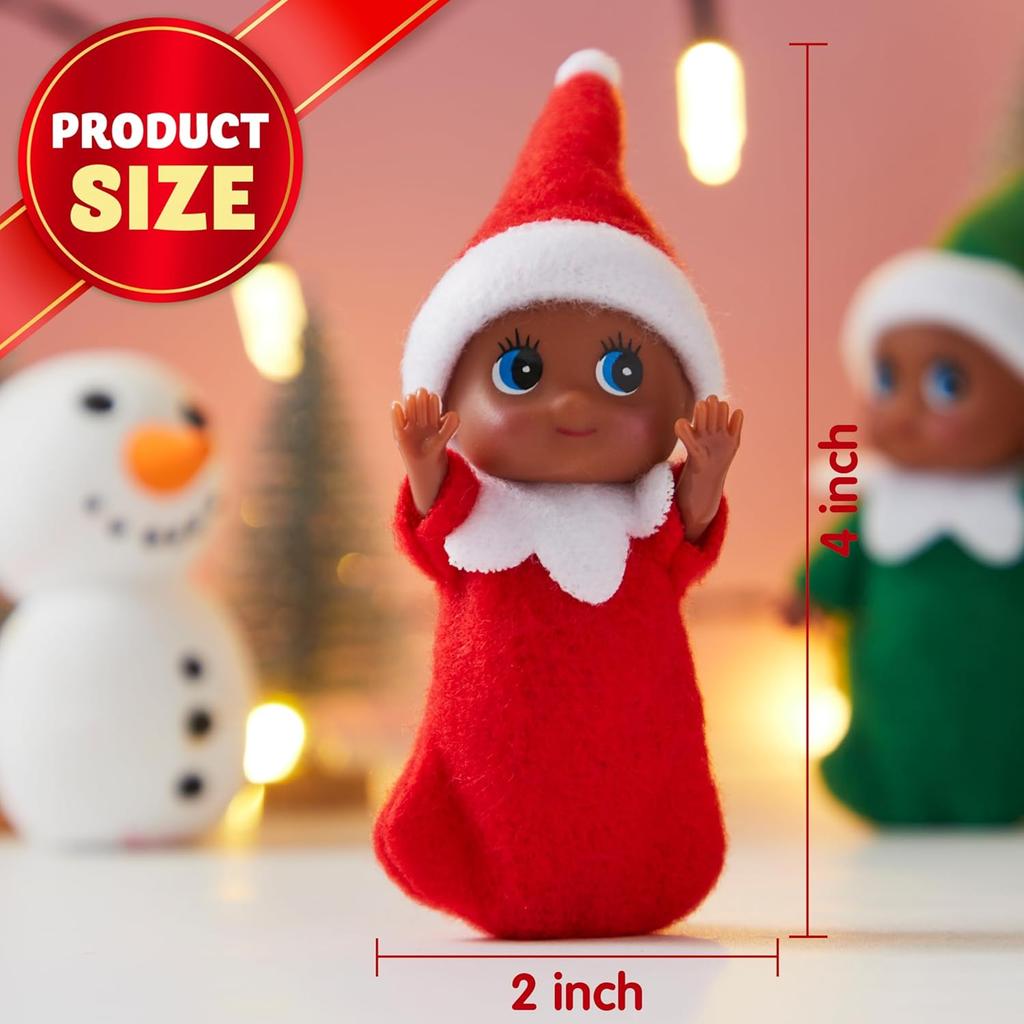 1/2PCS Christmas Tiny Elf Doll In Dark Skin with Christmas Dress Holiday Decoration Accessories Tiny Gift for Girls Boys