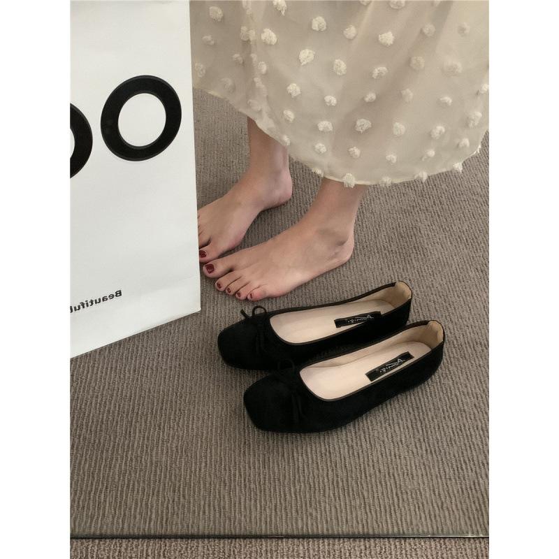 Evening bow flat bottom one pedal French single shoes soft sole grandma shoes gentle women's shoes autumn and summer light mouth shoes ladyshoes