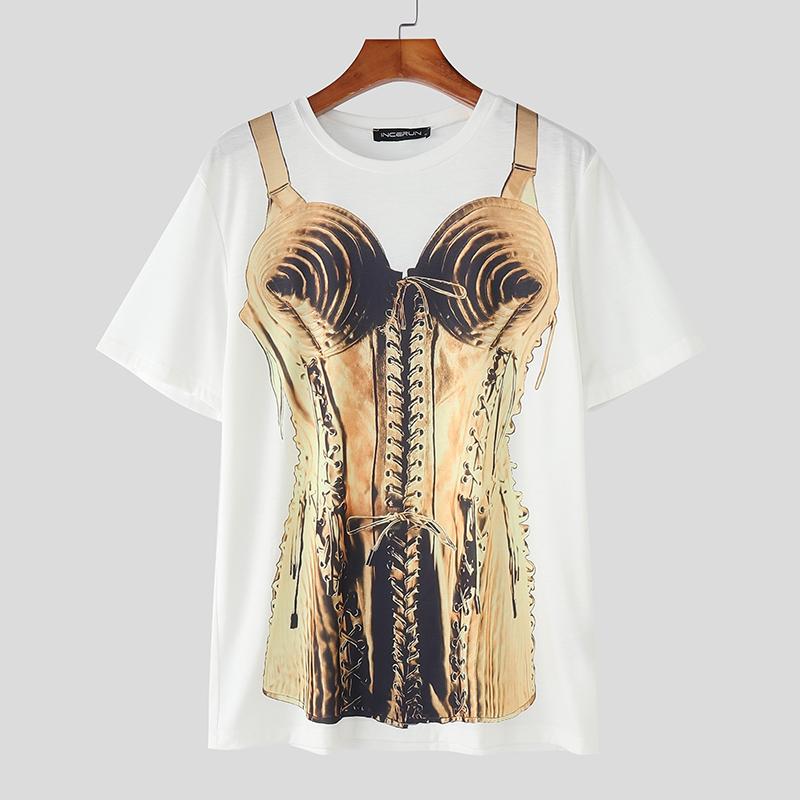 

INCERUN Летние мужские футболки с круглым вырезом и коротким рукавом, с 3D-принтом, повседневные, свободного кроя S белый