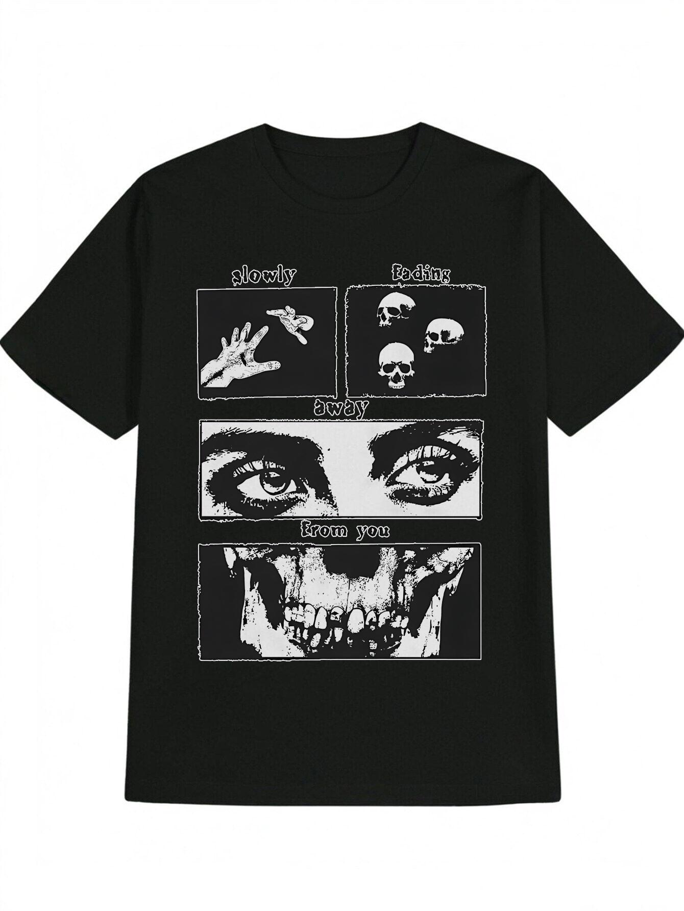 Casual Graphic T-shirt - Skull & Butterfly Print S