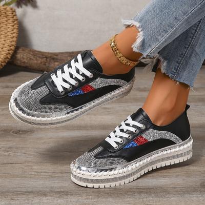 Women's Sneakers 2024 New Shiny Rhinestones Shoes Casual Sneakers Women's Stylish Sport Shoes Lace-Up Sneakers Shoes
