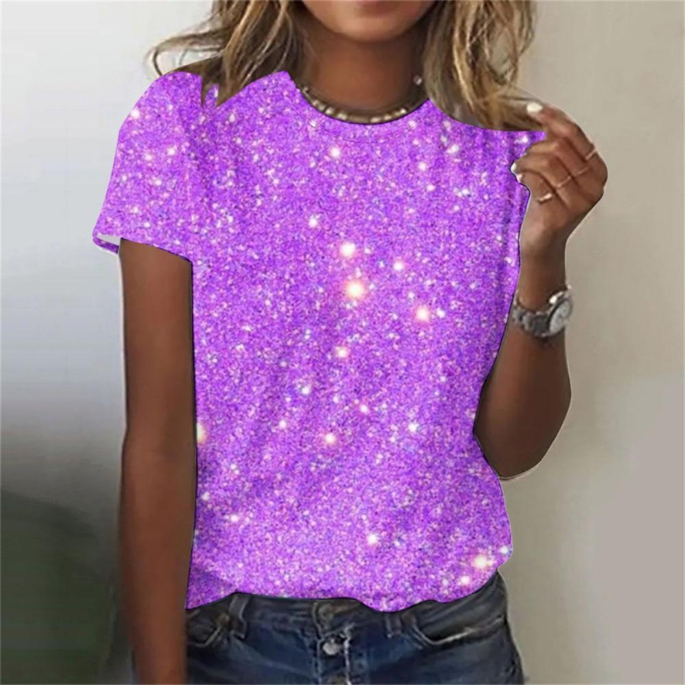 

Летняя горячая женская футболка уличной моды с 3D цифровой глиттерной печатью, круглым вырезом и короткими рукавами S