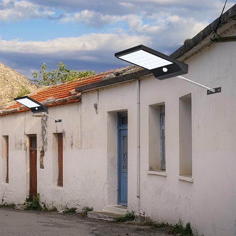 Solar Wall Light, Waterproof Outdoor Garden Lamp, Ultra-thin Black with Pole and Motion Sensor