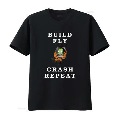 Build Fly Crash Repeat Kerbal Space Program Logo Maglietta da Uomo S 3XL vintage Lavata Comoda Morbida Versatile