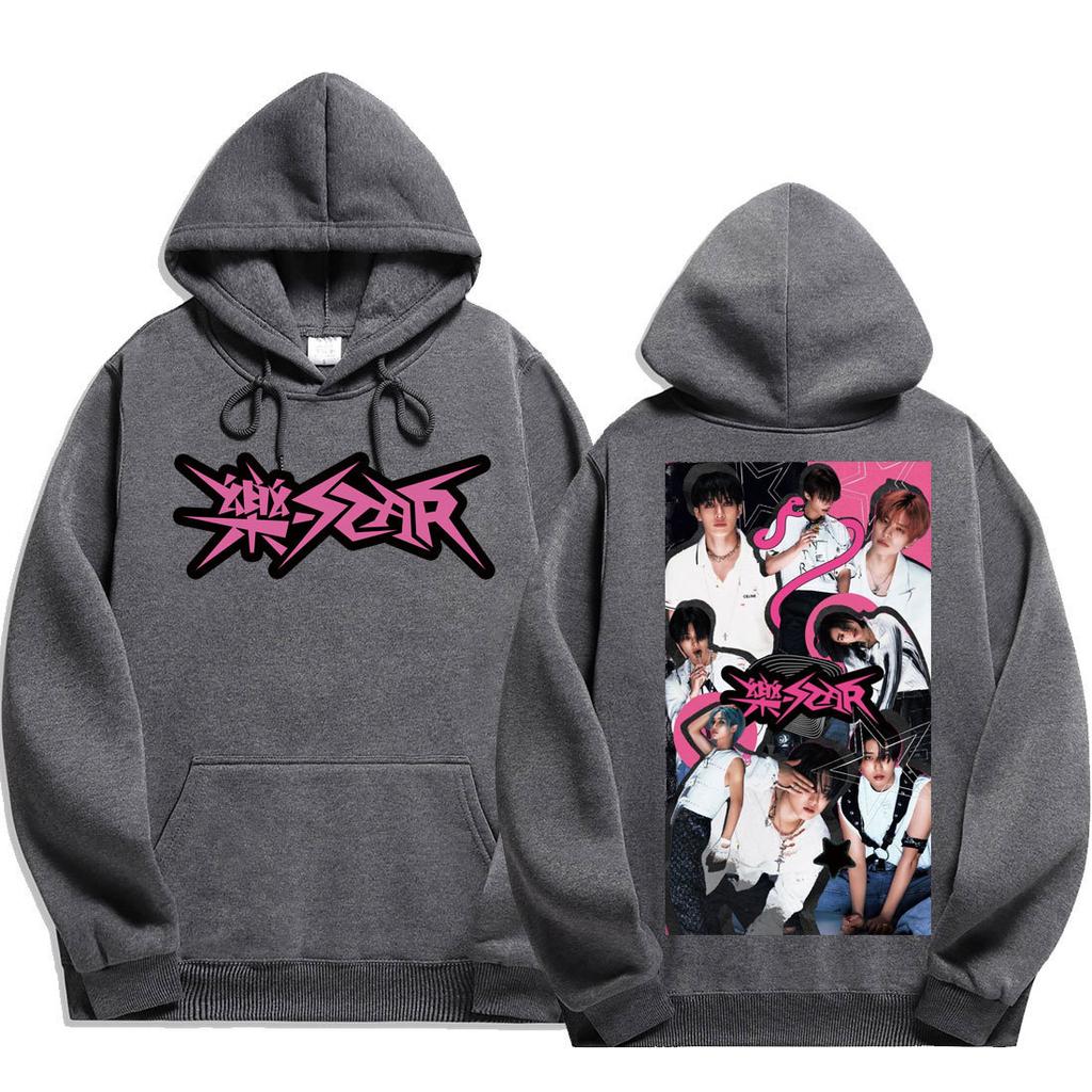 Stray Kids Rock-Star Album Double-Sided Graphic Print Hoodie Unisex Kpop Merch Casual Pullover Sweatshirt Member Photo Collage Streetwear Outerwear