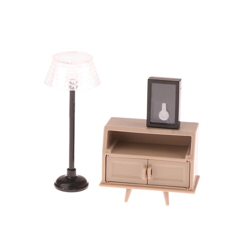 1/12 Dollhouse Shoe Cabinet Bookshelf Floor Lamp Wall Clock Dollhouse Living Room Furniture Decoration Dolls House Accessories