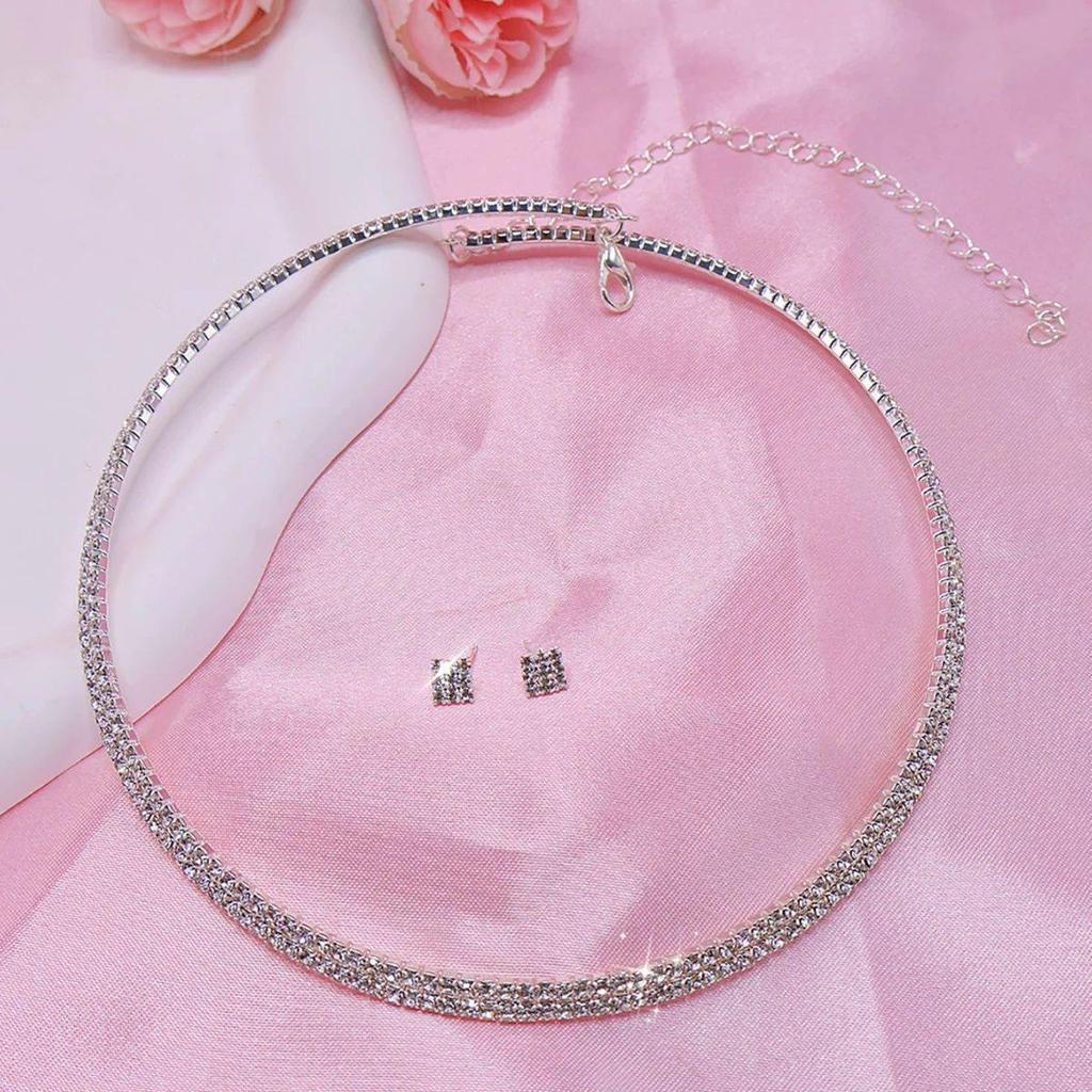 Elegantní mezikontinentální svatební souprava náhrdelníku a náušnic s kamínky