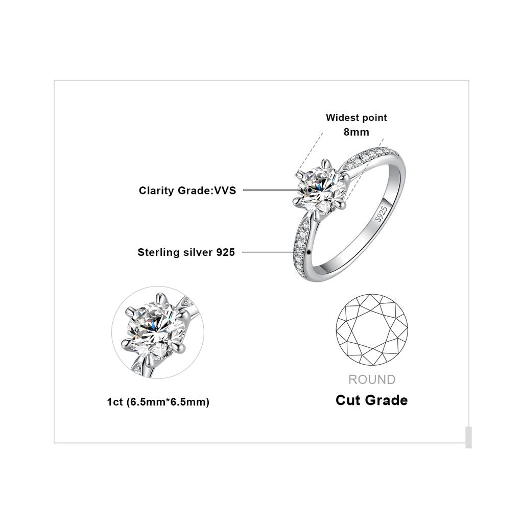JewelryPalace Moissanite D 0.5ct 1ct 1.5ct 2ct 3ct Round S925 Silver Wedding Engagement Ring for Women