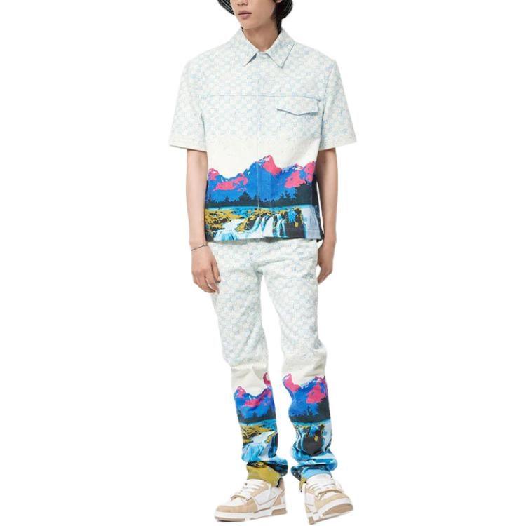 Louis Vuitton Landscape Short Sleeved Denim Shirt 1AA5C2