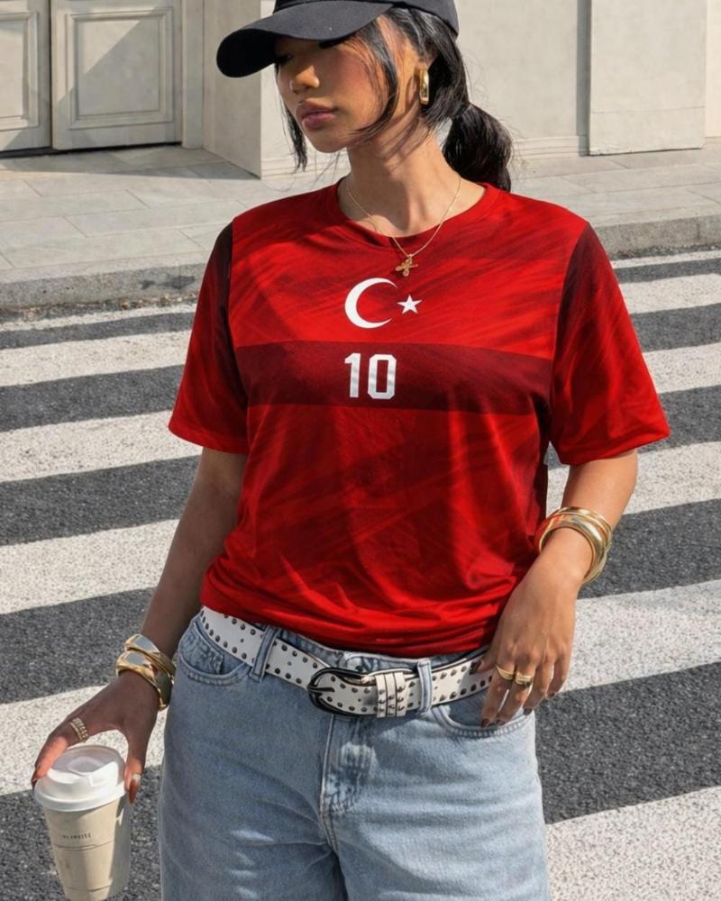 Maglia Stampata 3D Turchia Estate Sport all'Aperto Traspirante Manica Corta Top Allenamento Calcio Unisex Magliette Casual