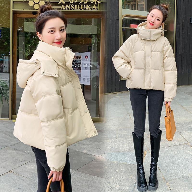 Women's Autumn Winter Solid Color Hooded Rhombic Lattice Loose Casual Medium Short Parka Coat Jackets Outwear