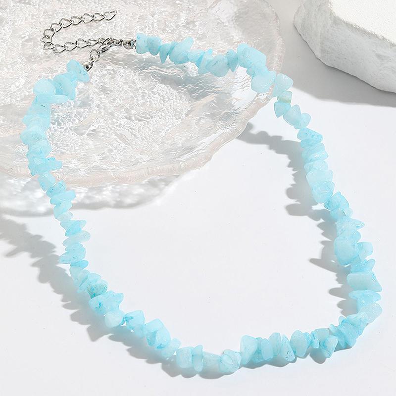 Naure Stone Turquoises Beaded Choker Necklace For Women, Irregular Bohemian Healing Choker Jewelry