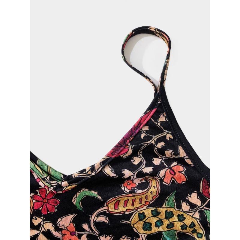 Paisley Allover Print Backless Cami Dress, Vacation Sleeveless V-neck Dress, Women's Clothing