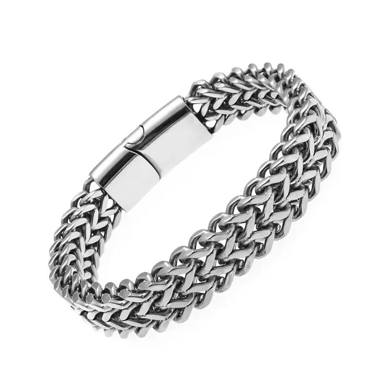 Domineering Lion Head Animal Bracelet Men\'s Stainless Steel Braided Chain Wristband Bracelet Hip Hop Jewelry