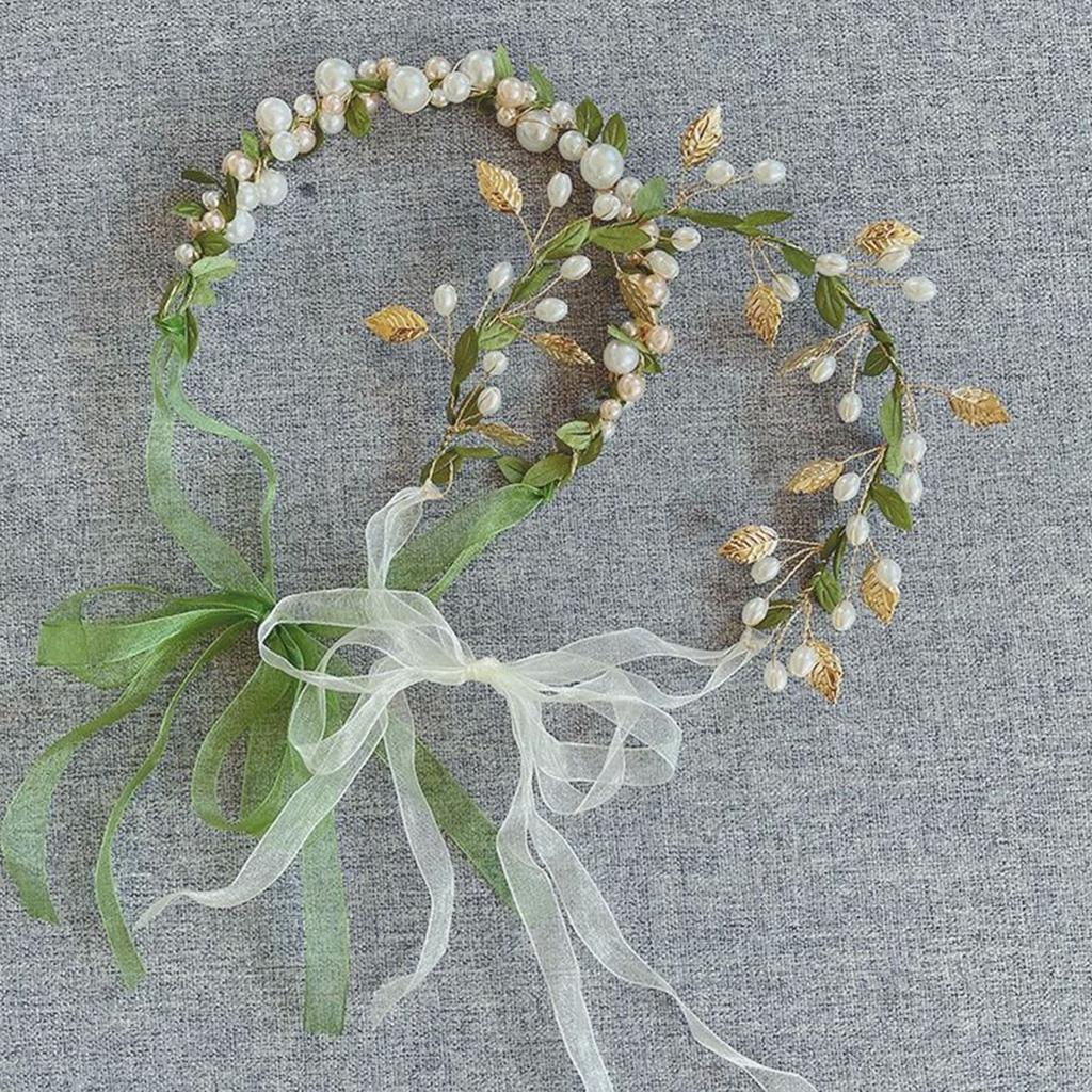 Elegant Pearl/ Leaf Hairband Delicate Headband for Flower Girl Trend Model Show Performances Wedding Party Headpieces