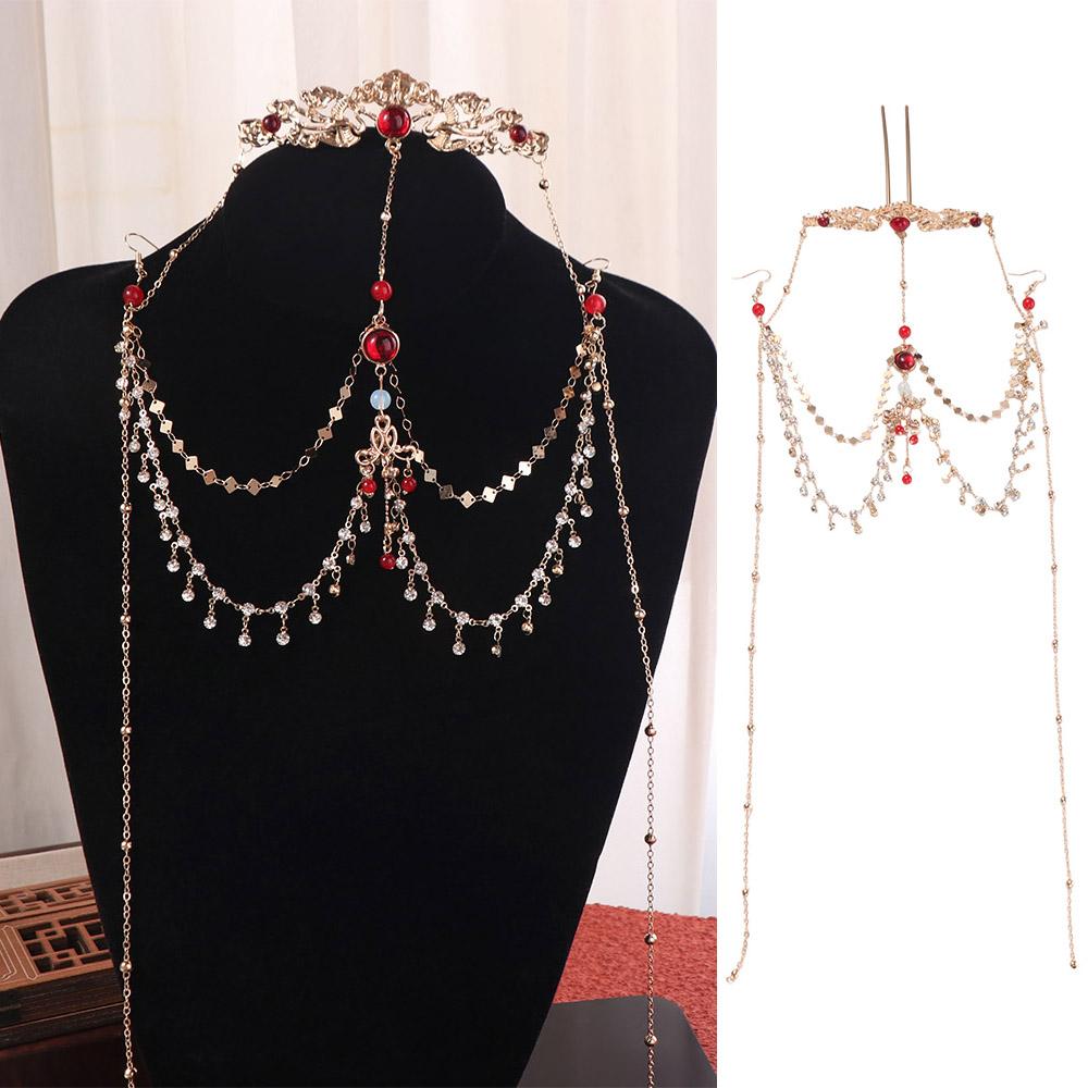 Crown Rhinestone Head Chain Tassel Wedding Headband Fairy Forehead Chain  Hanfu Hair Accessories