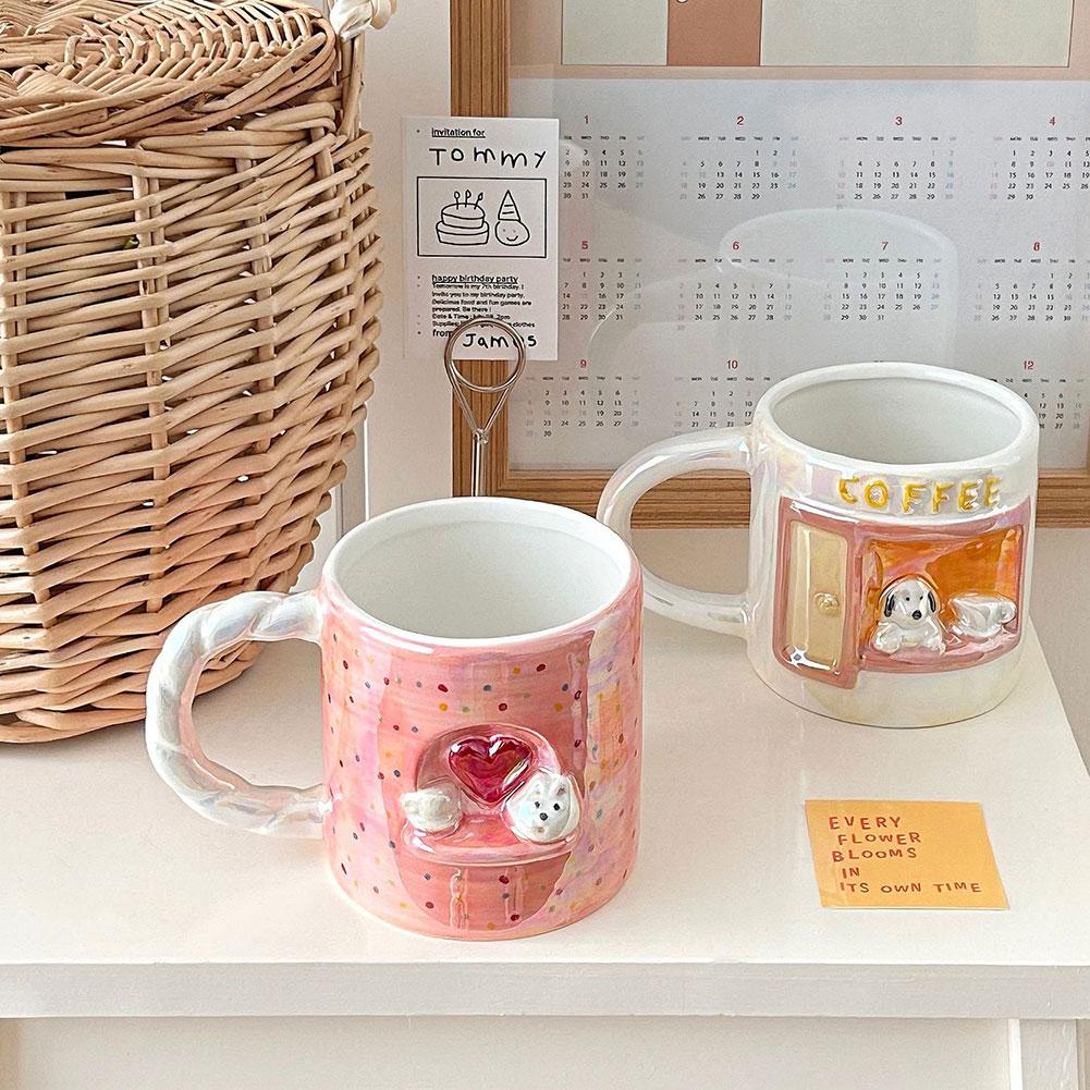 Cartoon Relief Animal Mug Cute Dog Chic-Style Hand Painted Coffee Milk Ceramic Cup Heat-resistant Breakfast Cup Couple Gift