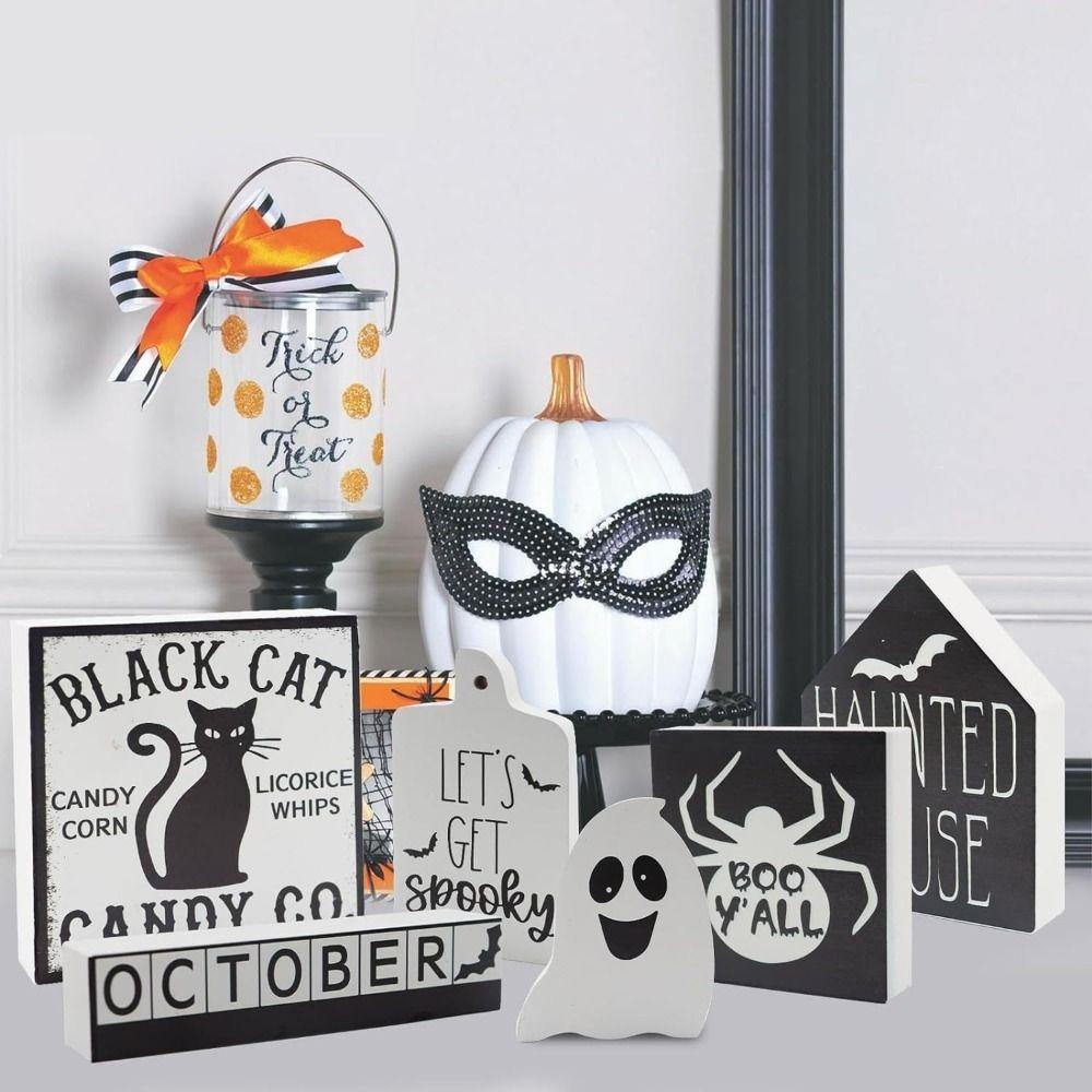 

7 PCS Party Supply Wooden Signage Shelf Display Halloween Decoration Gift