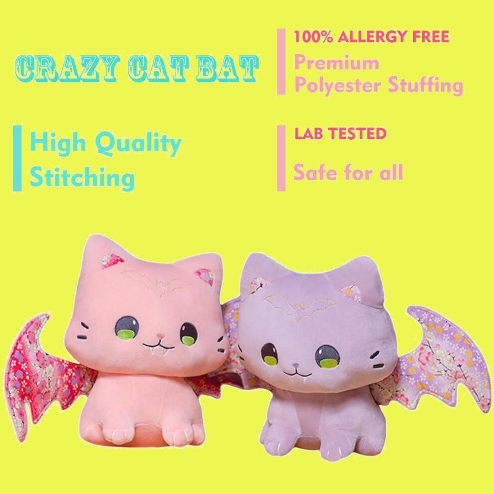 Plush Kitten Toy Cute Kitty Stuffed Animal Floral Cat Plushie Soft Hugging Pillow Decor Furry Purple Bat Cat Dolls Gifts for Xmas 11.8''