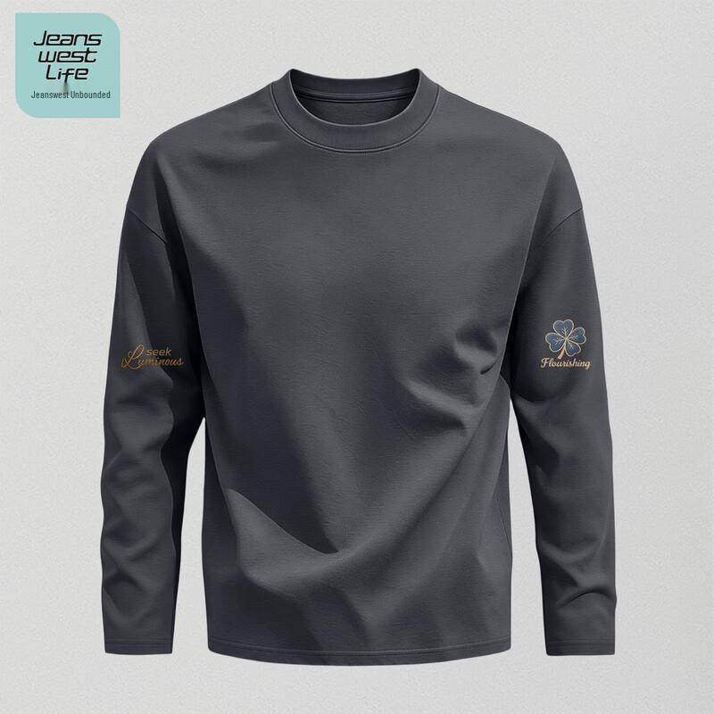 Jeanswest Life Men's Loose Fit Cotton Crewneck Long-Sleeve Tee