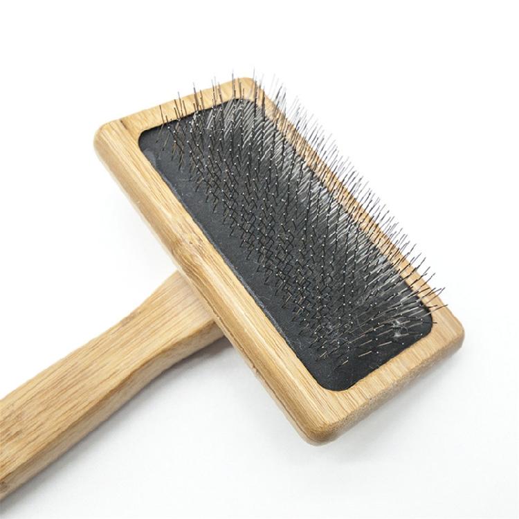 Cats Brush Bamboo Wood Handle Dog Grooming Comb Gently Removes Loose Hair Tan
