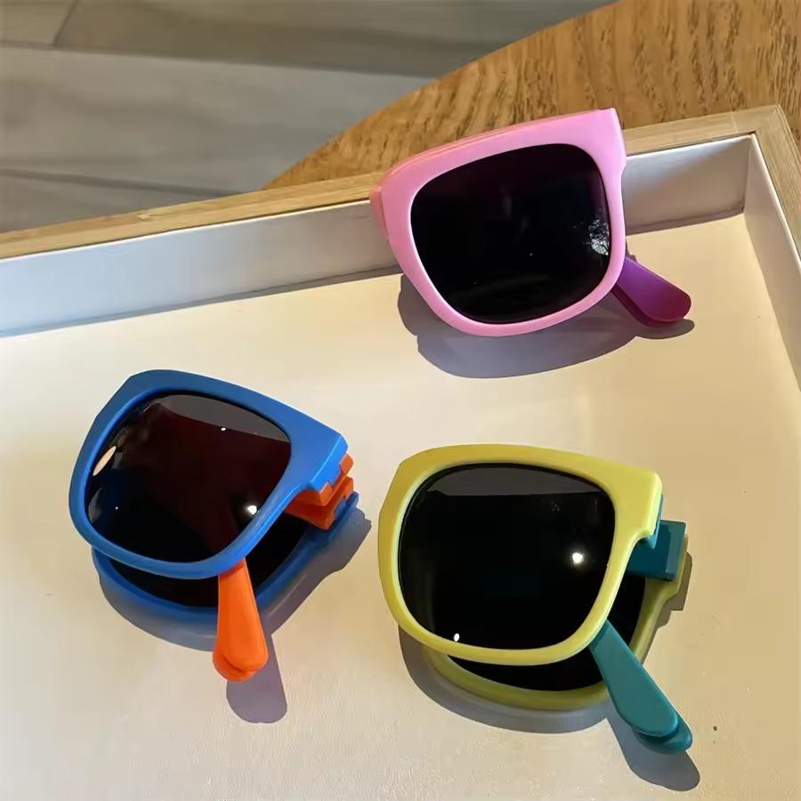 Colorful Folding Sunglasses Children Retro Square Frame UV 400 Outdoor Kids Cute Sunglasses Shades for Toddler Boys and Girls