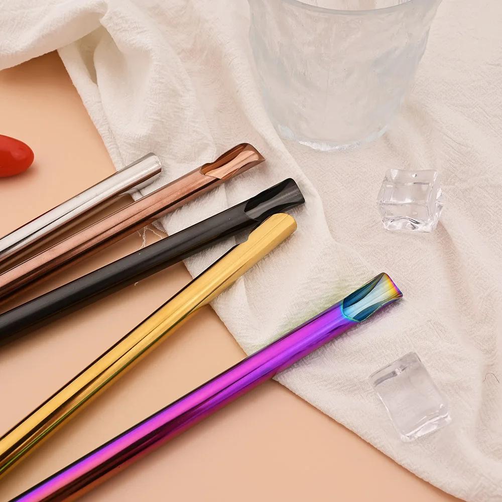 2Pcs/Set Reusable Drinking Straw Stainless Steel Straw Wide Metal Straws Set Milkshake Bubble Tea Straw with Cleaner Brush