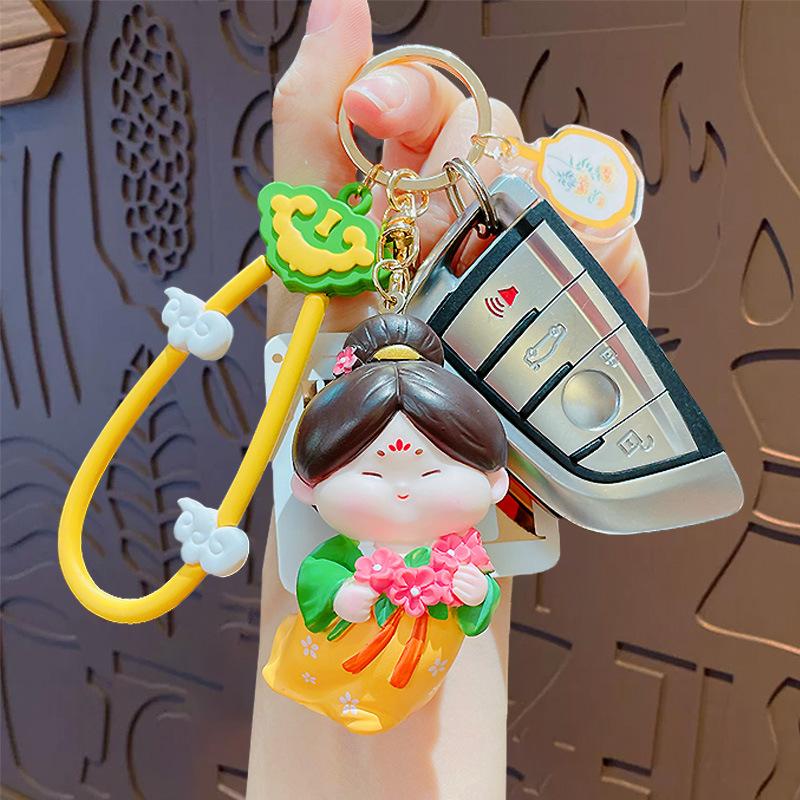 Cartoon Ancient Style Guochao Tang Small Sugar Vinyl Doll Keychain Cute Female Bag Pendant Key Chain Gift