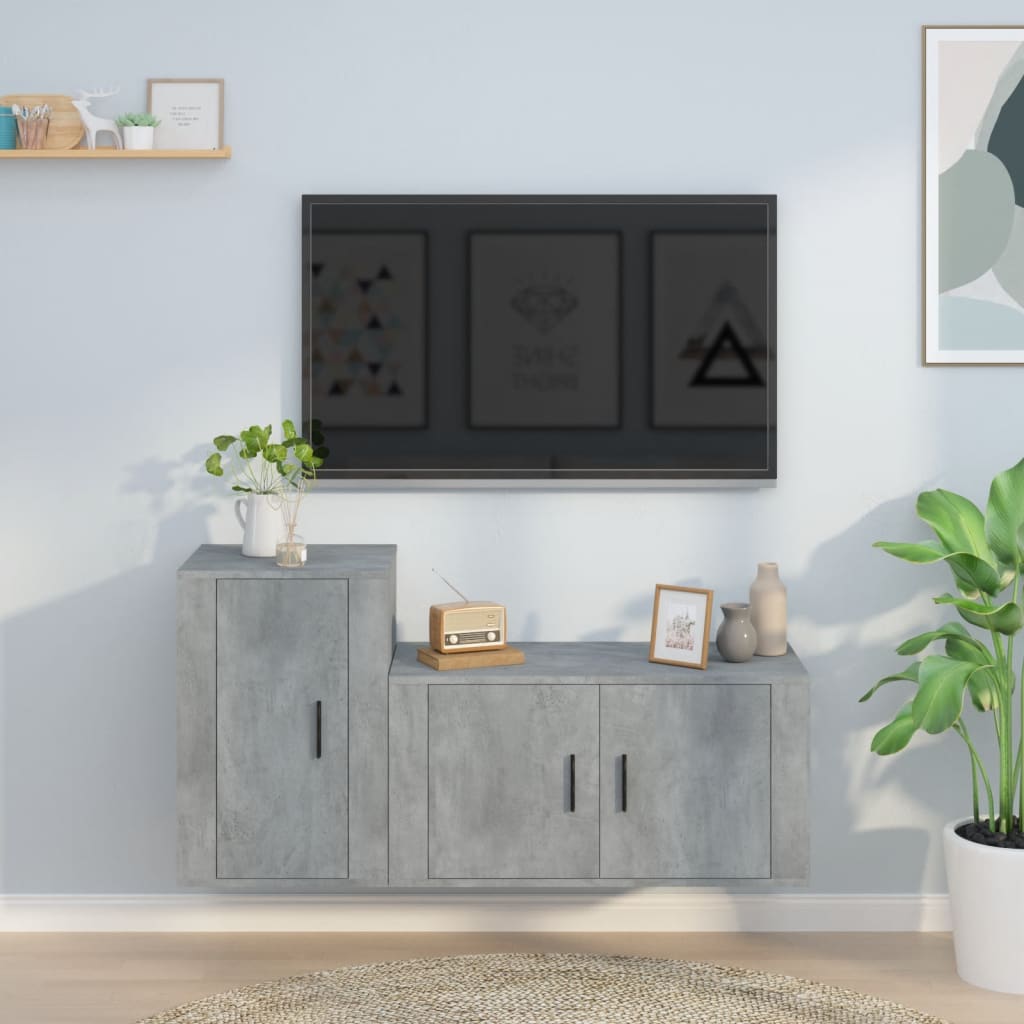 2 Piece TV Cabinet Set Concrete Grey Particleboard