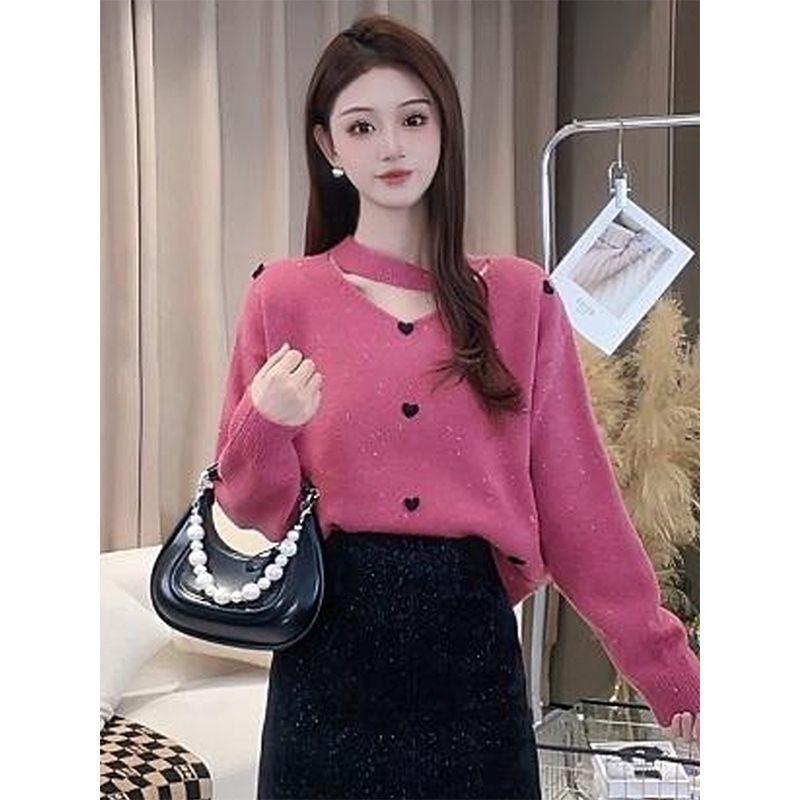 V-neck Hanging Neck Loose Sweater Women's Autumn and Winter Knitted Sweater Top