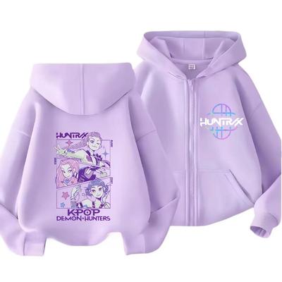Felpe con Cappuccio per Bambini KPop Demon Hunters Cappotto Stile Zip Morbido Caldo Confortevole Felpa con Cappuccio per Ragazzi e Ragazze