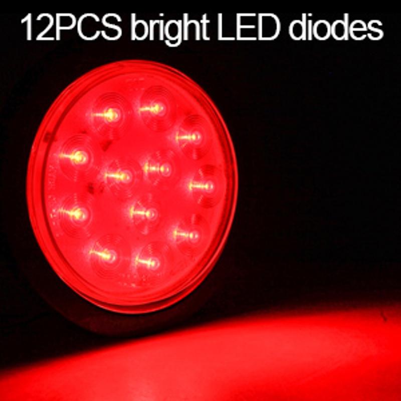 2/4pcs 4 Inch 12 LED Stop Turn Tail Brake Light Round Waterproof Tail Light for Trailer Truck