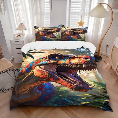 3pcs Bedding Set Dino Jungle Includes 1 Comforter + 2 Pillowcases, Without Pillow Inserts, Soft Comfortable, Lightweight Breathable070