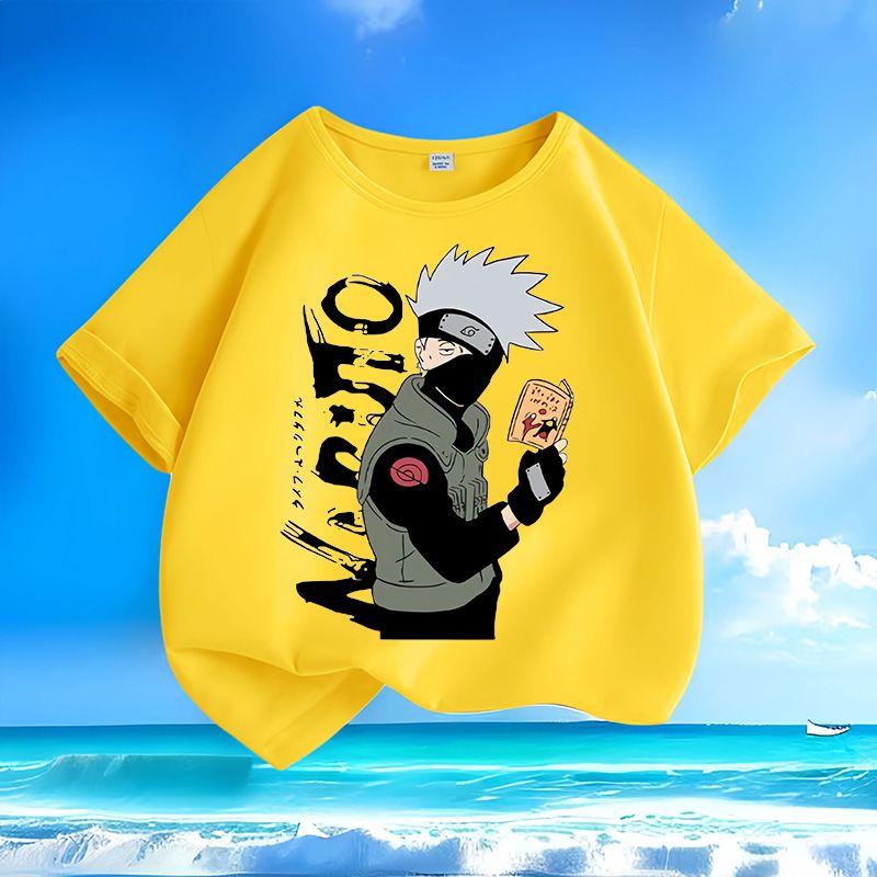 Boys' and Girls' Fashionable Naruto-style Shirts for Summer, Loose-fitting Pure Cotton T-shirts for Children
