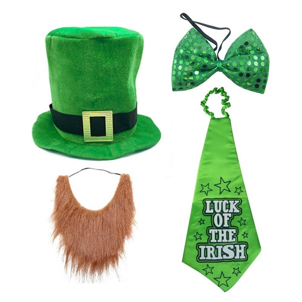4pcs Set Fake Beard Saint Patrick's Day Top Hat Irish Festival Costume  Theme Party Decor
