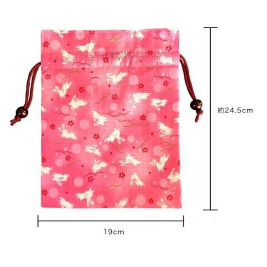 Kyosuke Made Japan Drawstring Bag Pouch Rabbit Approximately 24.519cm Cotton Cherry Blossom Wooden Beads Medium Waraku Usagi Pink