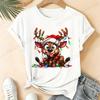 Women Cute Reindeer Christmas Lights Graphic T‑Shirt Funny Santa Hat Deer Printed Short Sleeve Tops Xmas Holiday Casual Tees