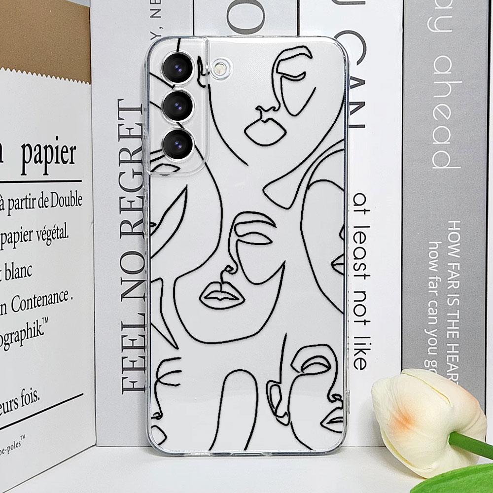 Abstract Line Face Aesthetic Clear Phone Case for Samsung Galaxy S24 S23 Ultra S22 Plus S21 FE S20 5G Soft Silicone Cover Fundas